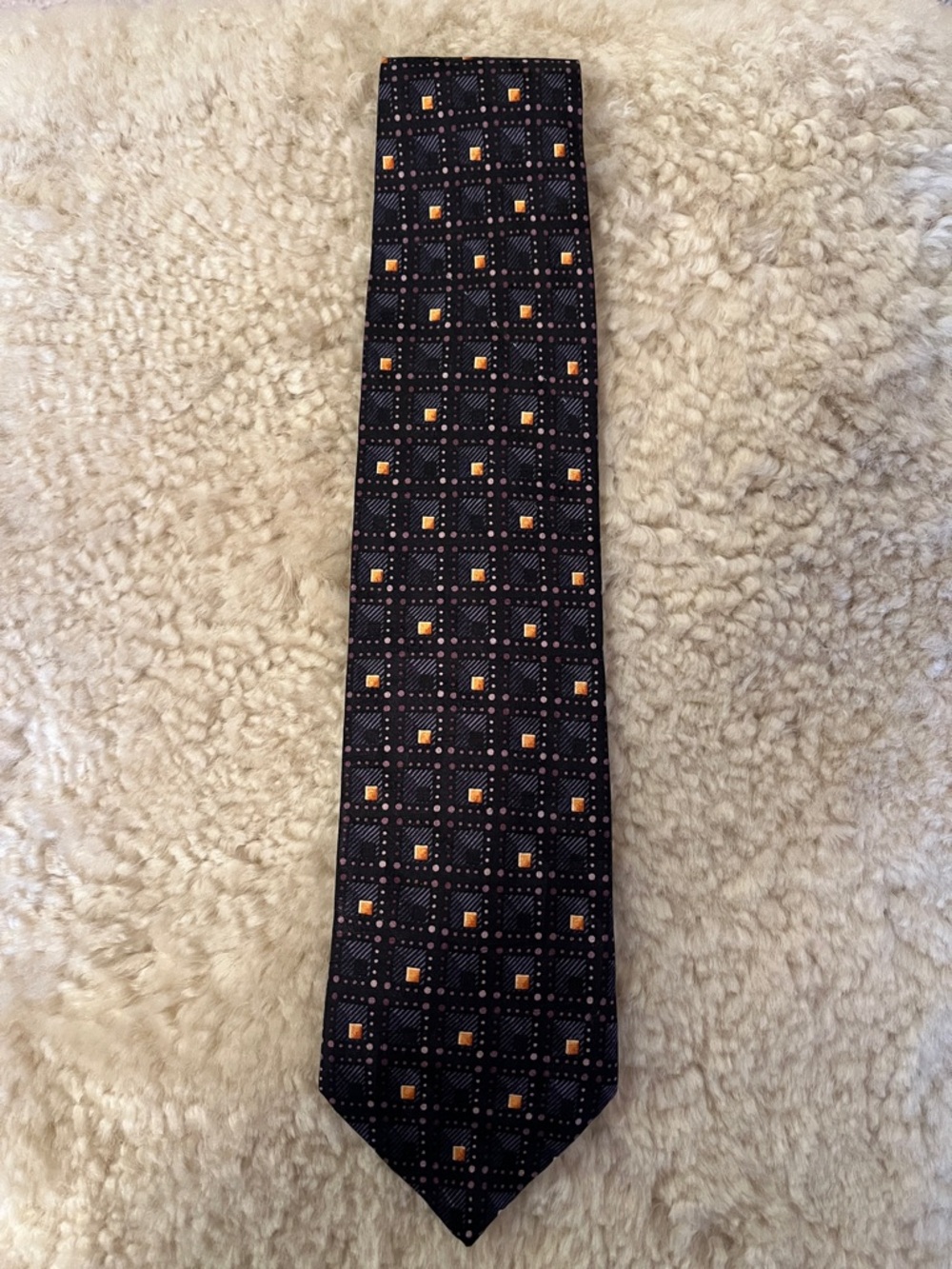 Ermenegildo Zegna Black Tie with Gold Square Motif